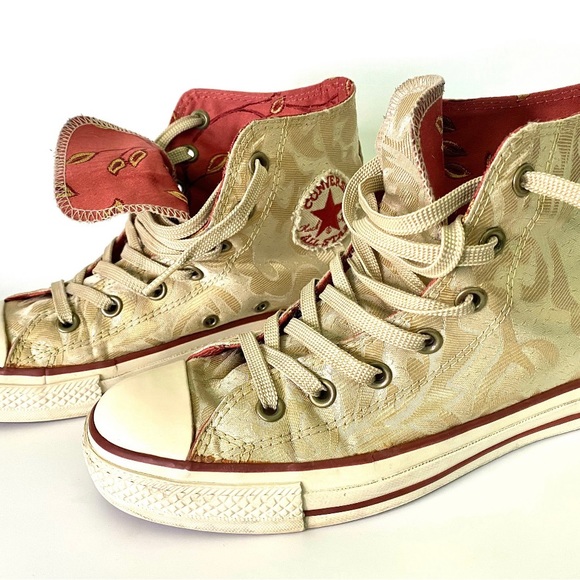Converse Gold Brocade High Tops Rare - Picture 6 of 6